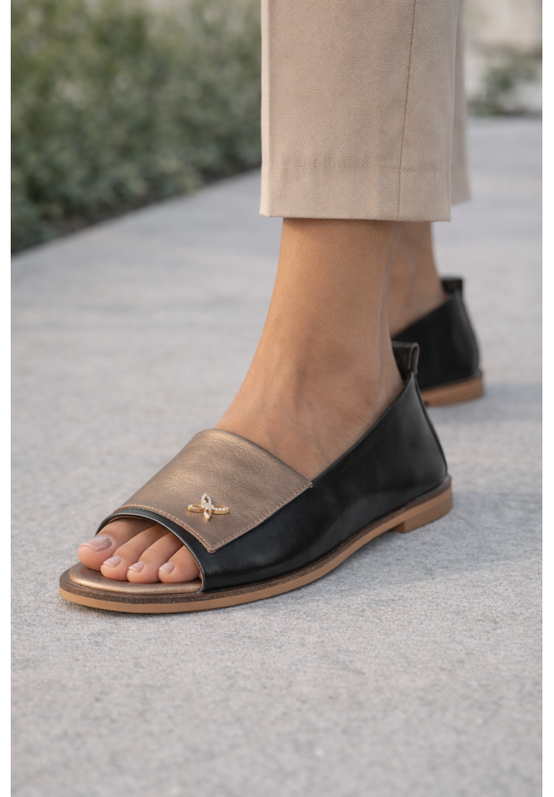 Baleriny Damskie Skórzane Buty Bez Palców Półbuty Eleganckie Czarne Potocki 26-19397