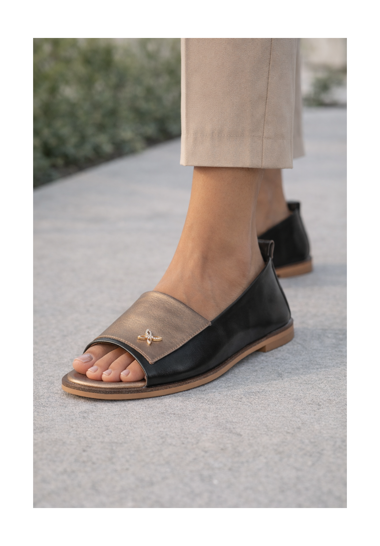 Baleriny Damskie Skórzane Buty Bez Palców Półbuty Eleganckie Czarne Potocki 26-19397