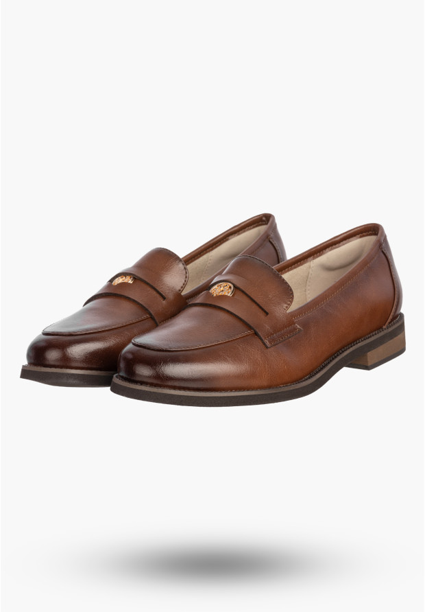 Mokasyny Damskie Skórzane Półbuty Eleganckie Buty Casual Brązowe Cambell 26-19301
