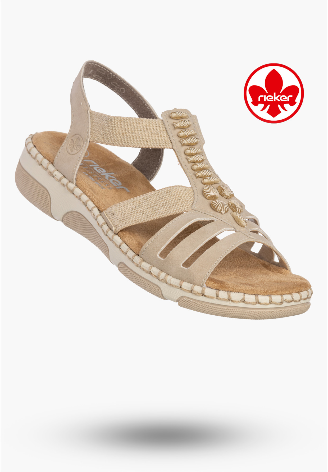 Sandały Damskie RIEKER Buty Niskie Lekkie Letnie Beżowe 66201-62