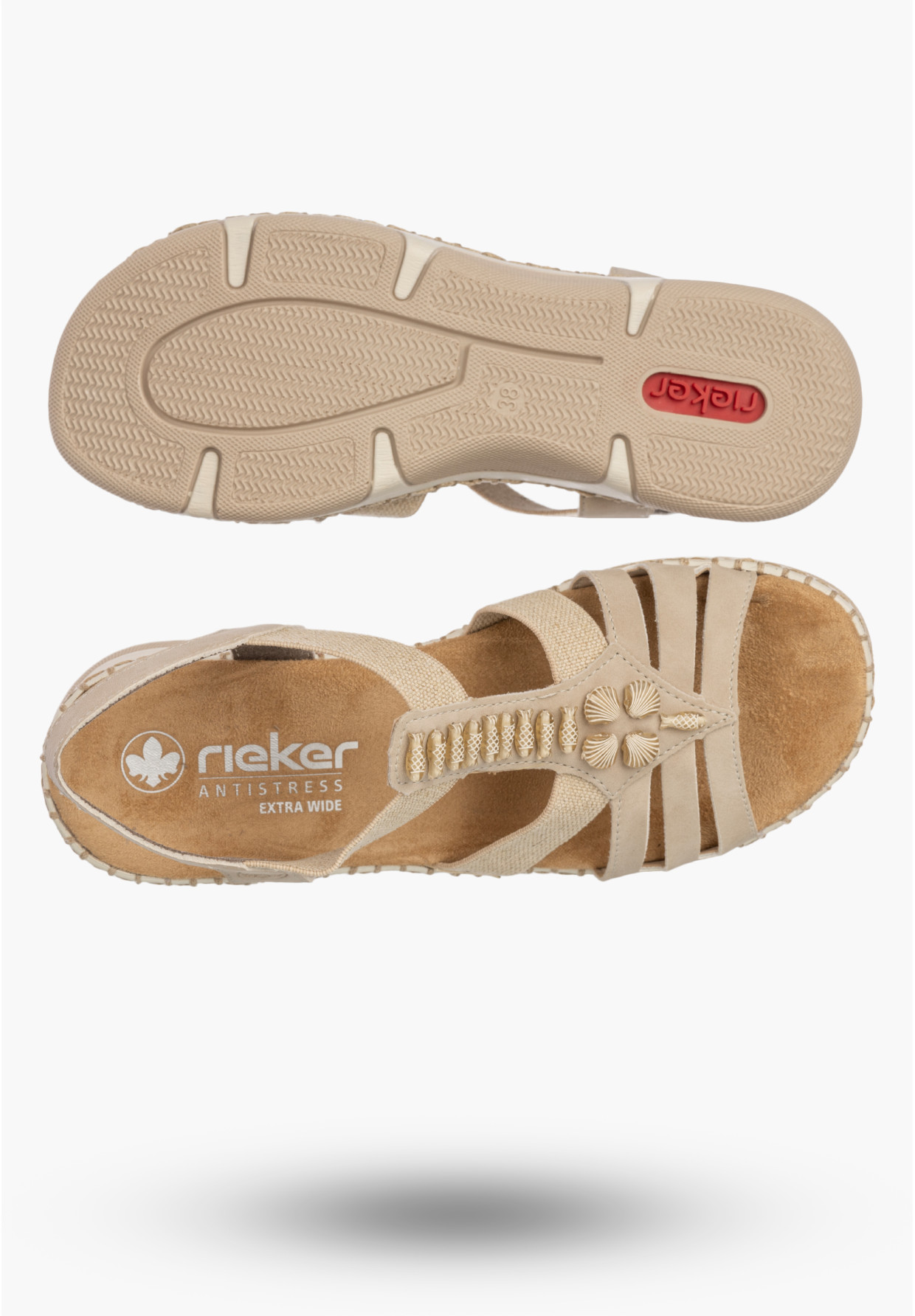Sandały Damskie RIEKER Buty Niskie Lekkie Letnie Beżowe 66201-62