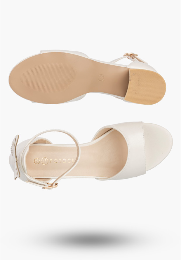 Sandały Dziewczęce Ekoskóra Buty Na Obcasie Eleganckie Białe Potocki 24-42302