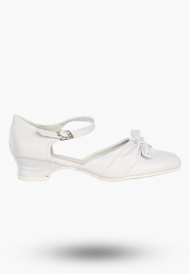 Buty Na Obcasie Dziewczęce Eleganckie Wizytowe Baleriny Półbuty Komunijne Białe