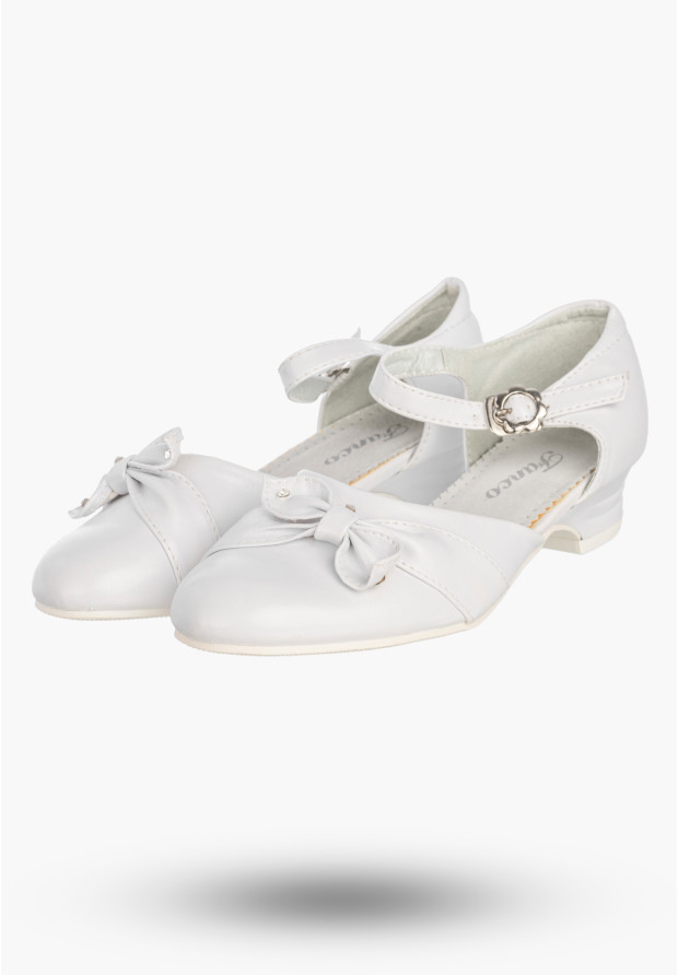 Buty Na Obcasie Dziewczęce Eleganckie Wizytowe Baleriny Półbuty Komunijne Białe