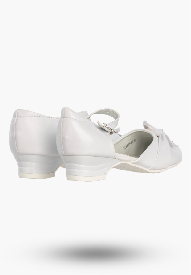 Buty Na Obcasie Dziewczęce Eleganckie Wizytowe Baleriny Półbuty Komunijne Białe
