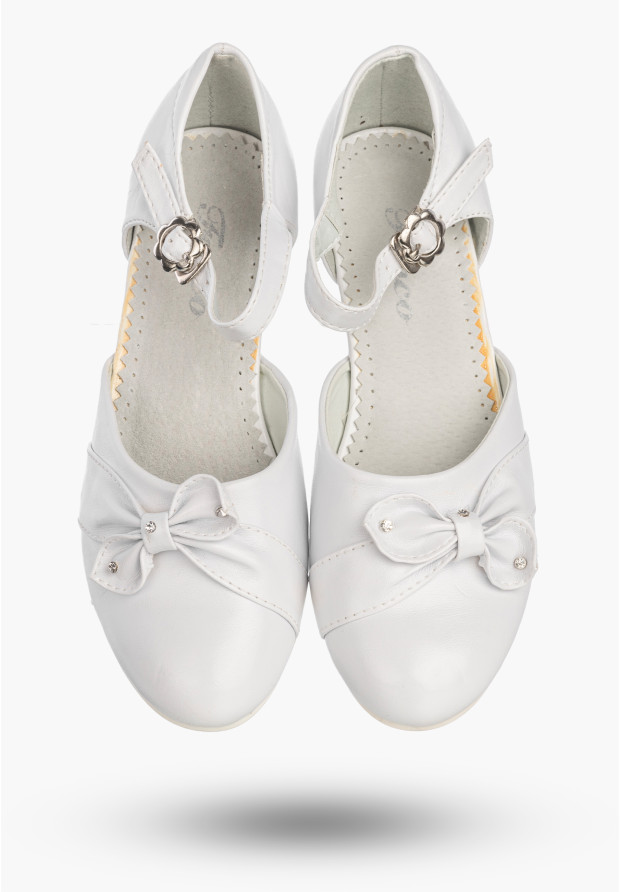 Buty Na Obcasie Dziewczęce Eleganckie Wizytowe Baleriny Półbuty Komunijne Białe