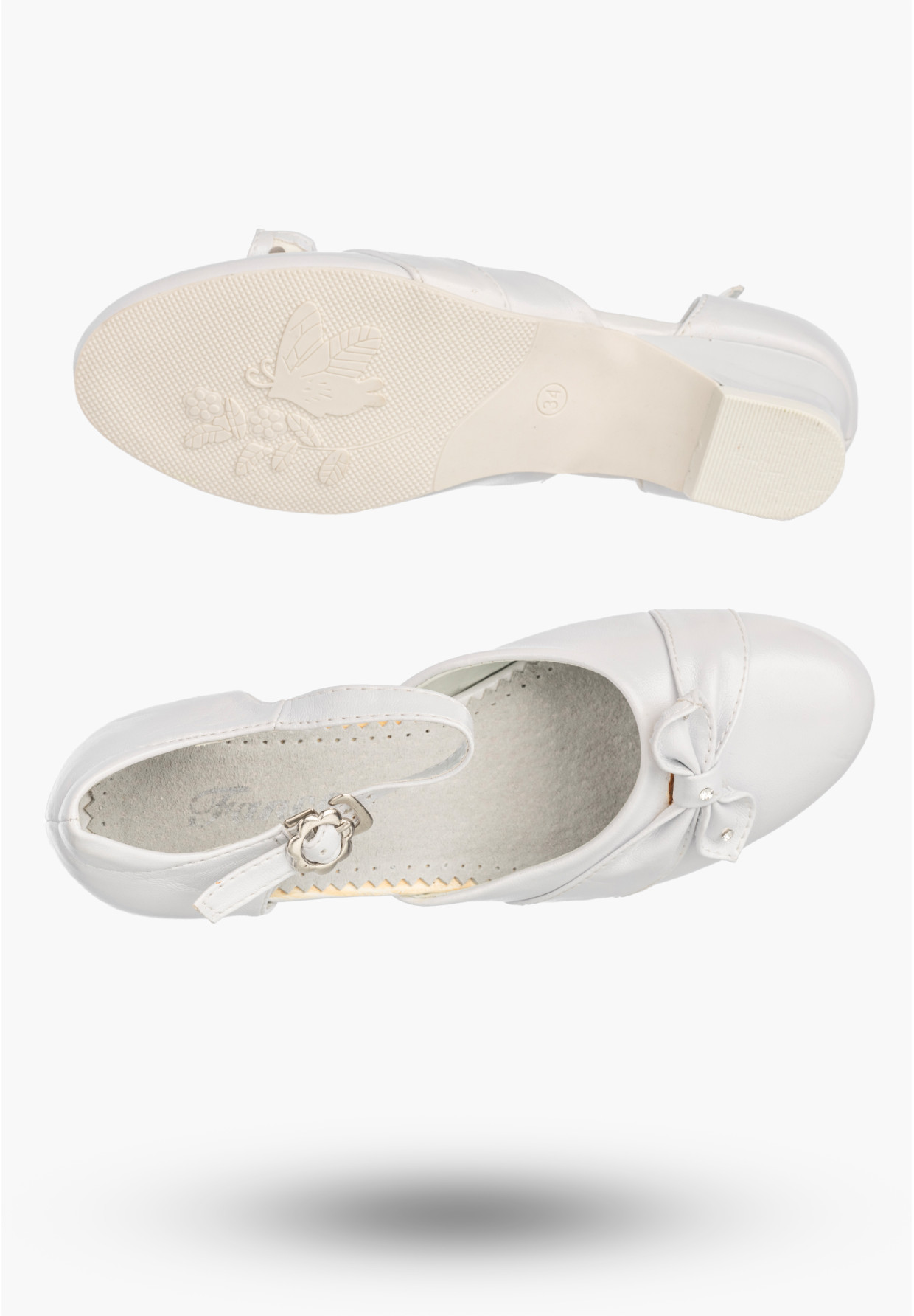 Buty Na Obcasie Dziewczęce Eleganckie Wizytowe Baleriny Półbuty Komunijne Białe