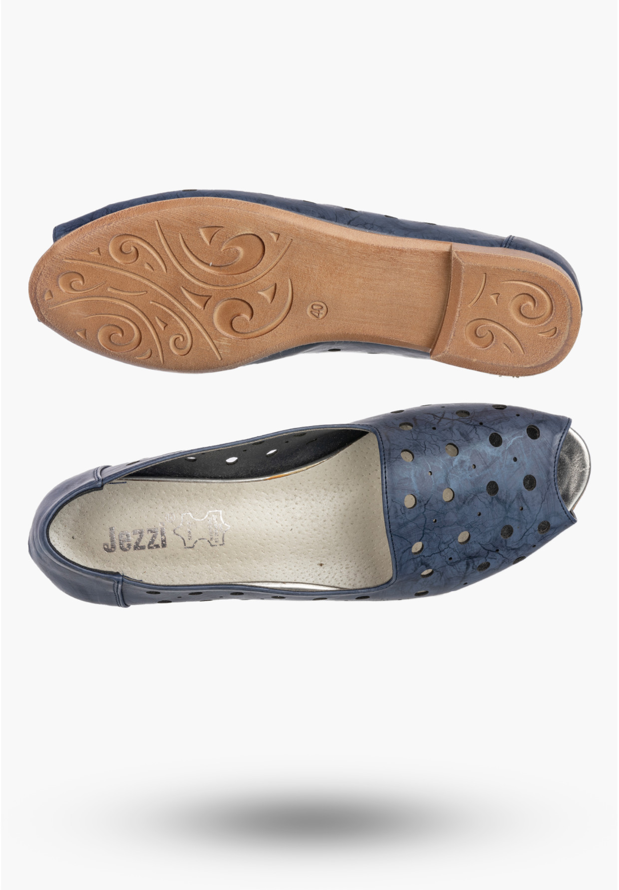 Półbuty Damskie Ekoskóra Ażurowe Letnie Buty Eleganckie Granatowe Jezzi