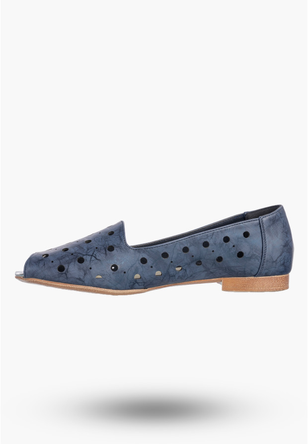 Półbuty Damskie Ekoskóra Ażurowe Letnie Buty Eleganckie Granatowe Jezzi