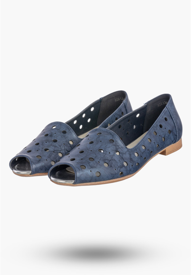 Półbuty Damskie Ekoskóra Ażurowe Letnie Buty Eleganckie Granatowe Jezzi