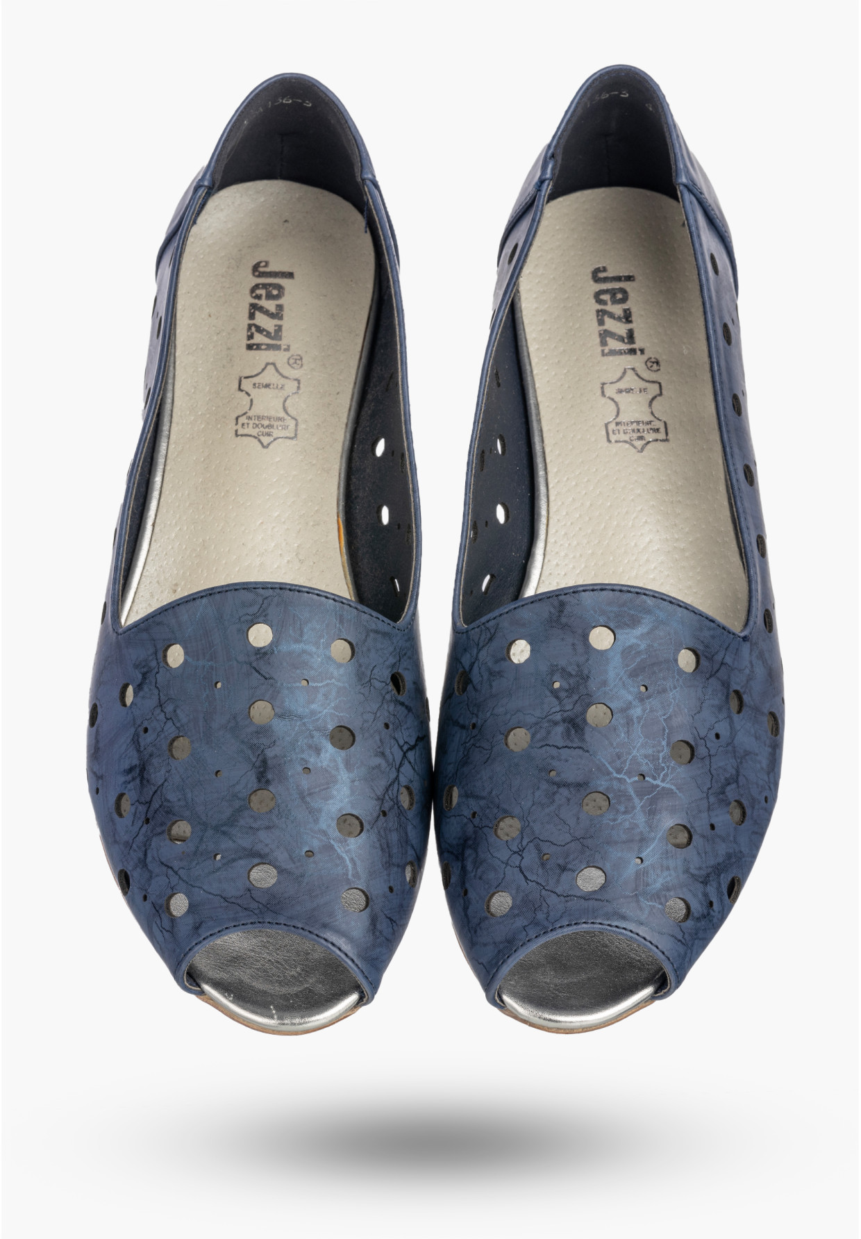 Półbuty Damskie Ekoskóra Ażurowe Letnie Buty Eleganckie Granatowe Jezzi