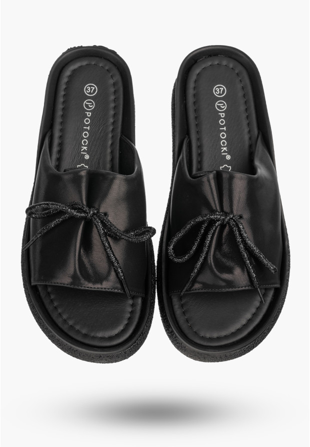 Klapki Damskie Ekoskóra Eleganckie Buty Na Platformie Letnie Czarne Potocki 26-43366