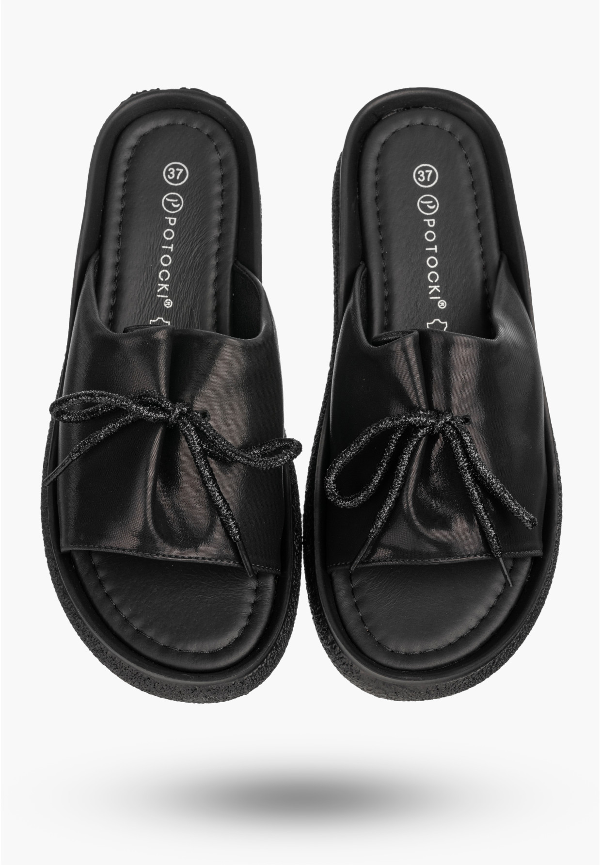 Klapki Damskie Ekoskóra Eleganckie Buty Na Platformie Letnie Czarne Potocki 26-43366