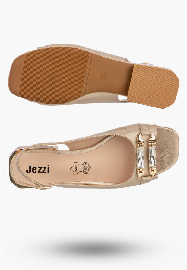 Sandały Damskie Ekoskóra Eleganckie Buty Wizytowe Letnie Złote Jezzi