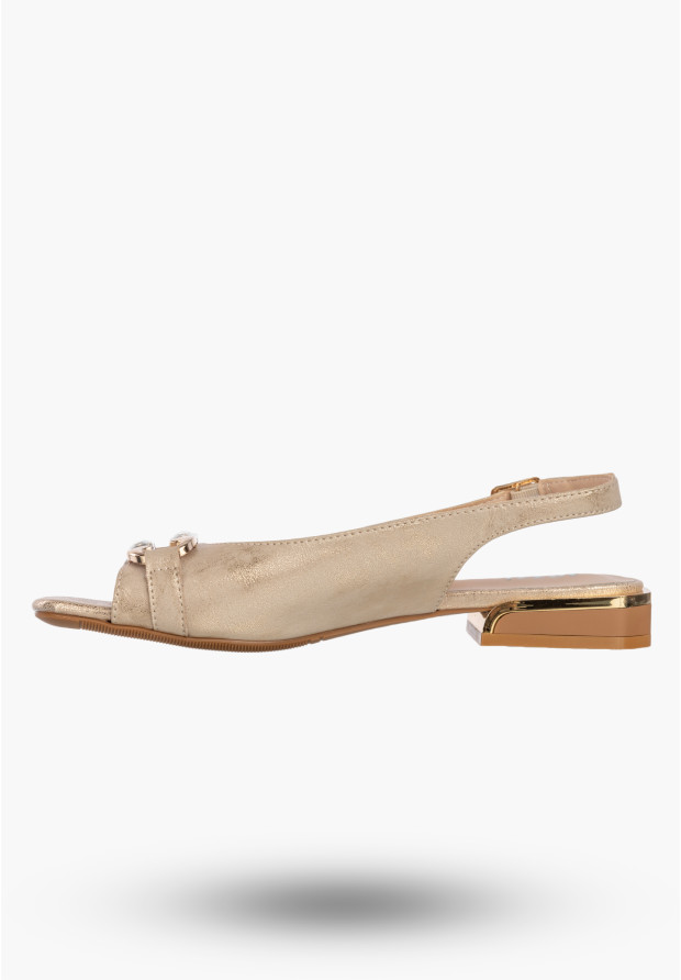 Sandały Damskie Ekoskóra Eleganckie Buty Wizytowe Letnie Złote Jezzi