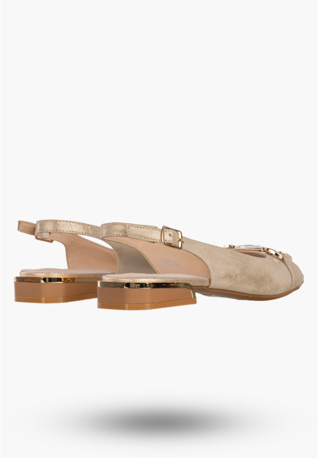 Sandały Damskie Ekoskóra Eleganckie Buty Wizytowe Letnie Złote Jezzi