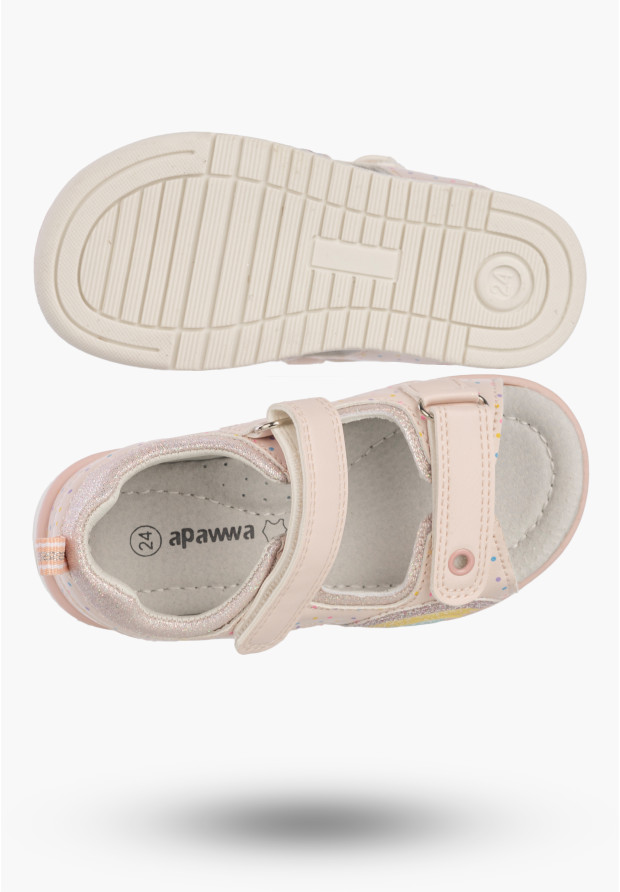 Sandały Dziewczęce Buty Na Rzepy Skórzana Wkładka Wygodne Różowe Apawwa