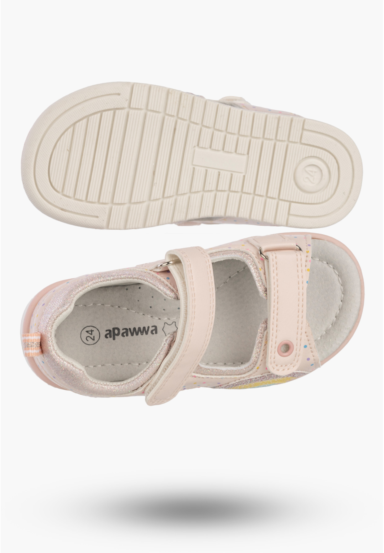 Sandały Dziewczęce Buty Na Rzepy Skórzana Wkładka Wygodne Różowe Apawwa