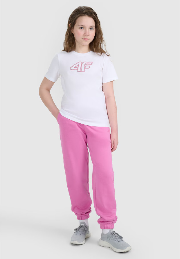 Koszulka Dziewczęca 4F T-shirt Z Nadrukiem Logo Bawełna Biały 4FJWAW25TTSHF2388