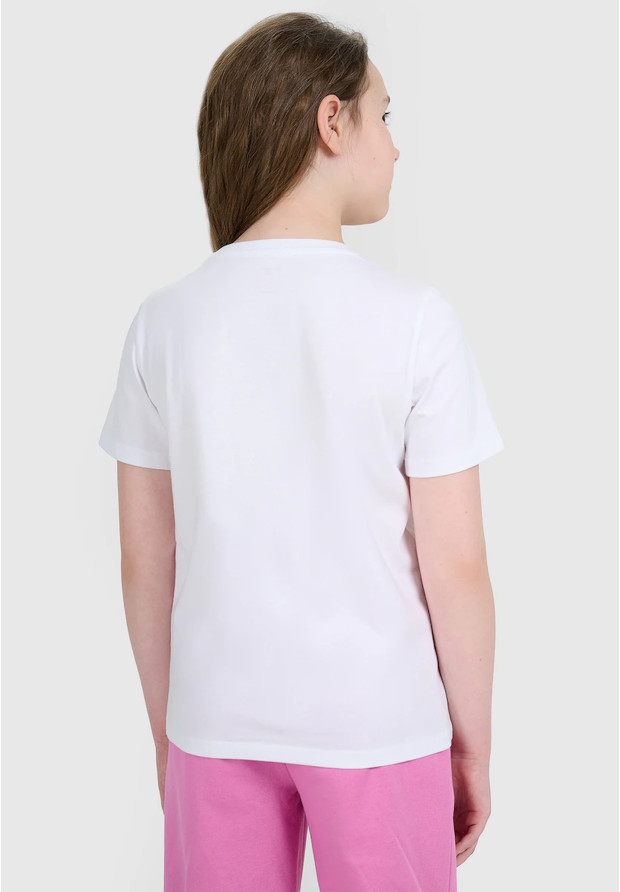 Koszulka Dziewczęca 4F T-shirt Z Nadrukiem Logo Bawełna Biały 4FJWAW25TTSHF2388