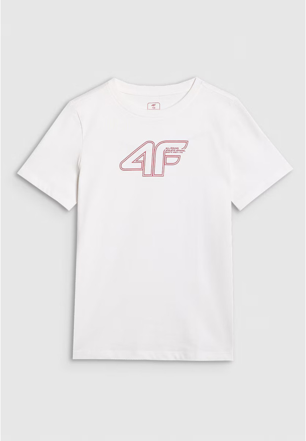 Koszulka Dziewczęca 4F T-shirt Z Nadrukiem Logo Bawełna Biały 4FJWAW25TTSHF2388