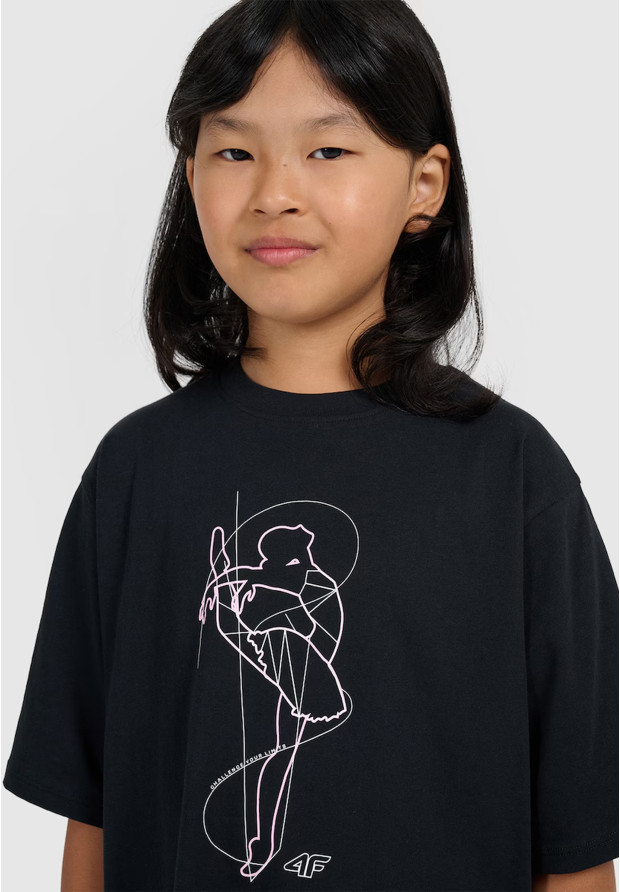 Koszulka Dziewczęca 4F T-shirt Z Nadrukiem Oversize Bawełna Czarny 4FJWAW25TTSHF2395