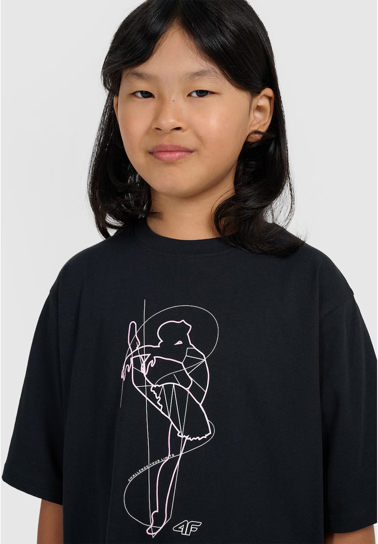 Koszulka Dziewczęca 4F T-shirt Z Nadrukiem Oversize Bawełna Czarny 4FJWAW25TTSHF2395