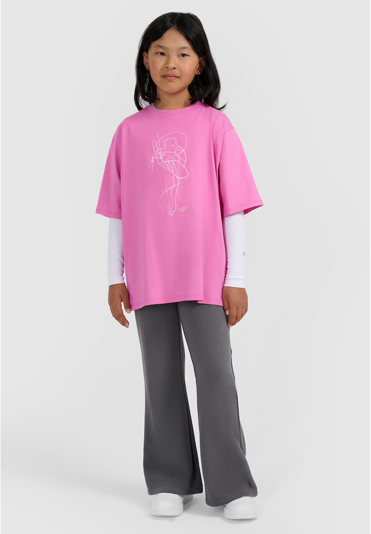 Koszulka Dziewczęca 4F T-shirt Z Nadrukiem Oversize Bawełna Różowy 4FJWAW25TTSHF2395