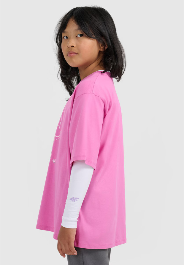 Koszulka Dziewczęca 4F T-shirt Z Nadrukiem Oversize Bawełna Różowy 4FJWAW25TTSHF2395