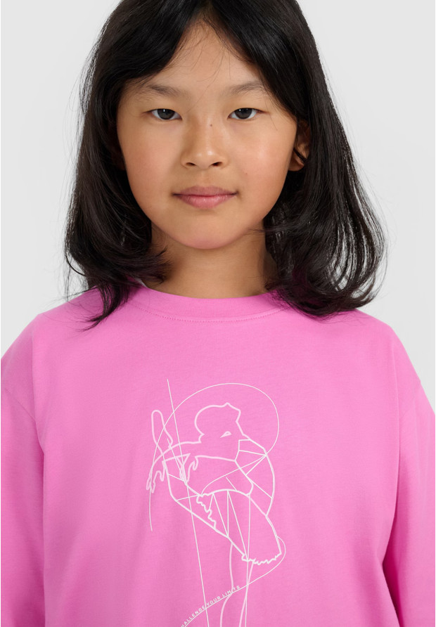 Koszulka Dziewczęca 4F T-shirt Z Nadrukiem Oversize Bawełna Różowy 4FJWAW25TTSHF2395