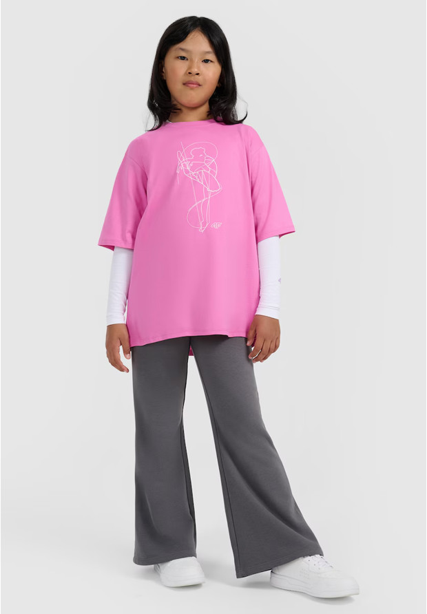 Koszulka Dziewczęca 4F T-shirt Z Nadrukiem Oversize Bawełna Różowy 4FJWAW25TTSHF2395