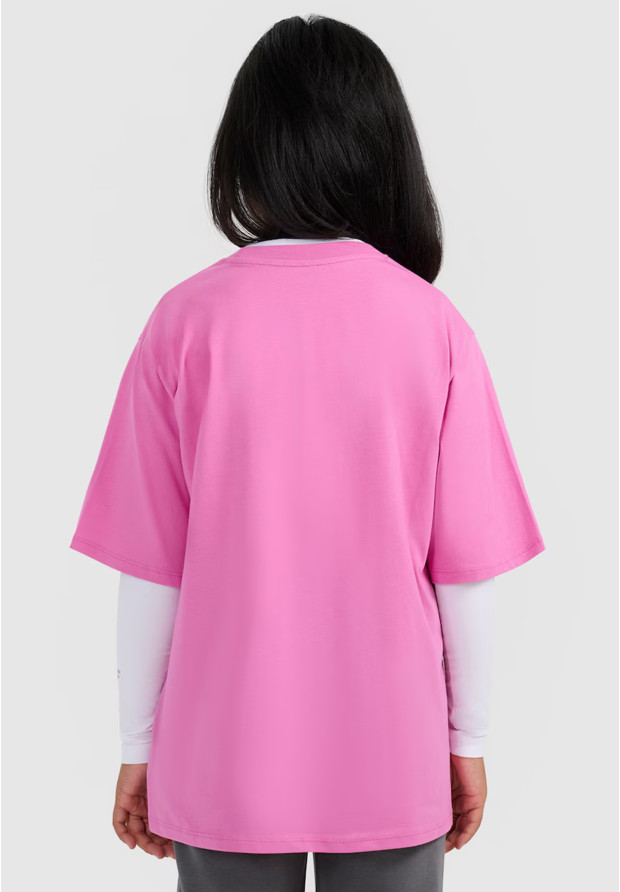 Koszulka Dziewczęca 4F T-shirt Z Nadrukiem Oversize Bawełna Różowy 4FJWAW25TTSHF2395