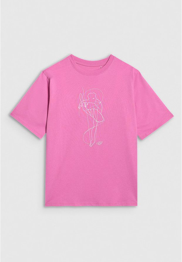Koszulka Dziewczęca 4F T-shirt Z Nadrukiem Oversize Bawełna Różowy 4FJWAW25TTSHF2395