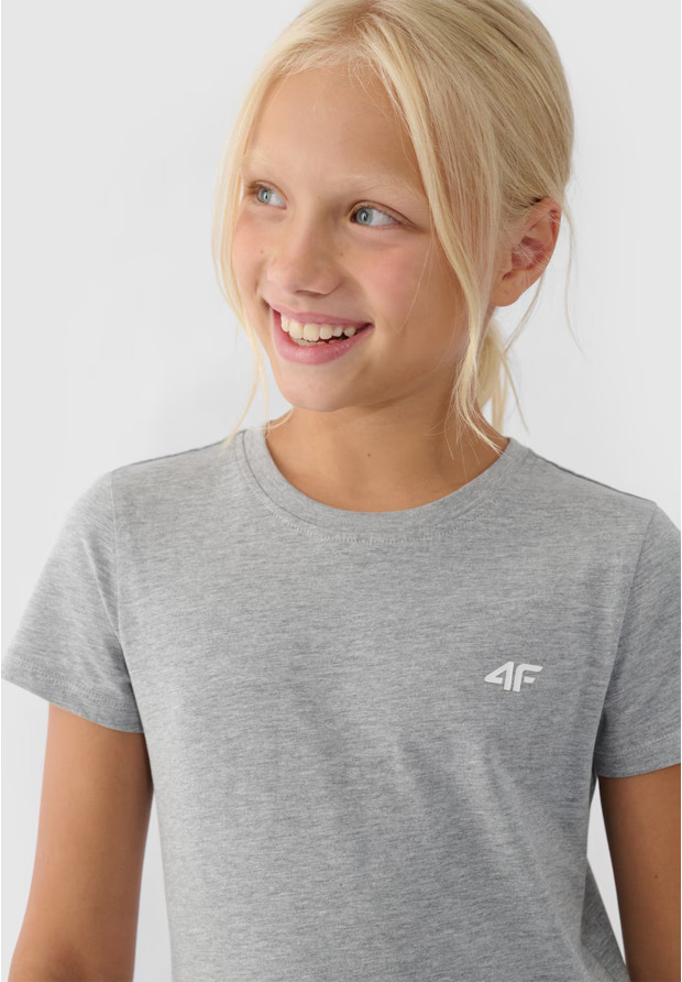 Koszulka Dziewczęca 4F T-shirt Z Logo Bawełna Regular Szary 4FJWMM00TTSHF1658