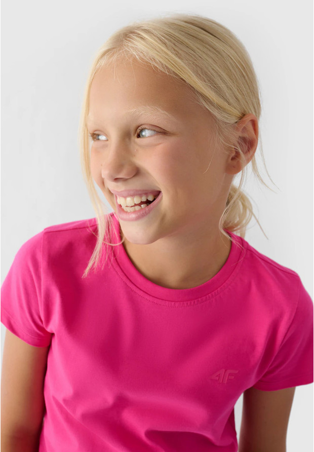Koszulka Dziewczęca 4F T-shirt Z Logo Bawełna Regular Fuksja 4FJWMM00TTSHF1658