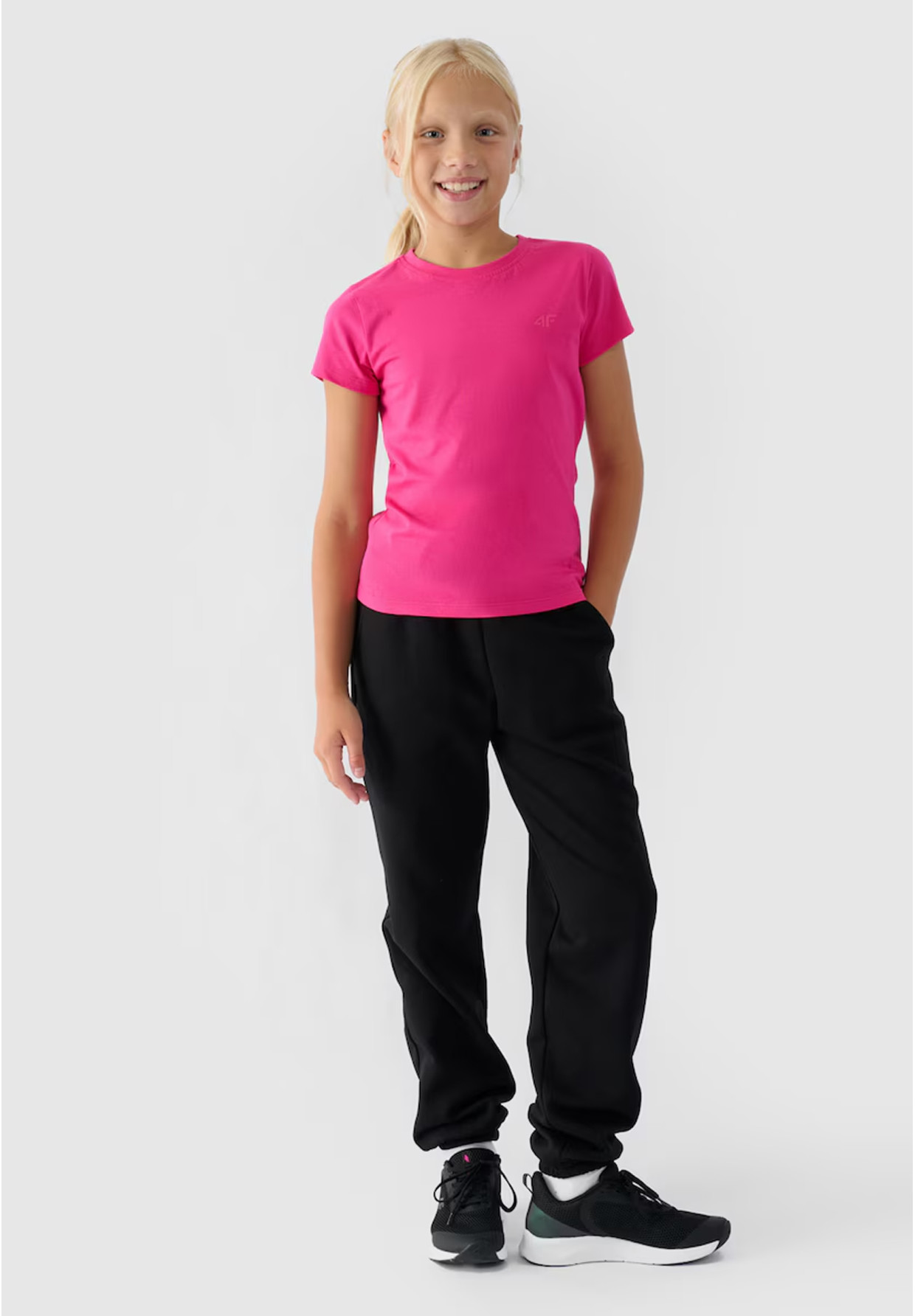 Koszulka Dziewczęca 4F T-shirt Z Logo Bawełna Regular Fuksja 4FJWMM00TTSHF1658