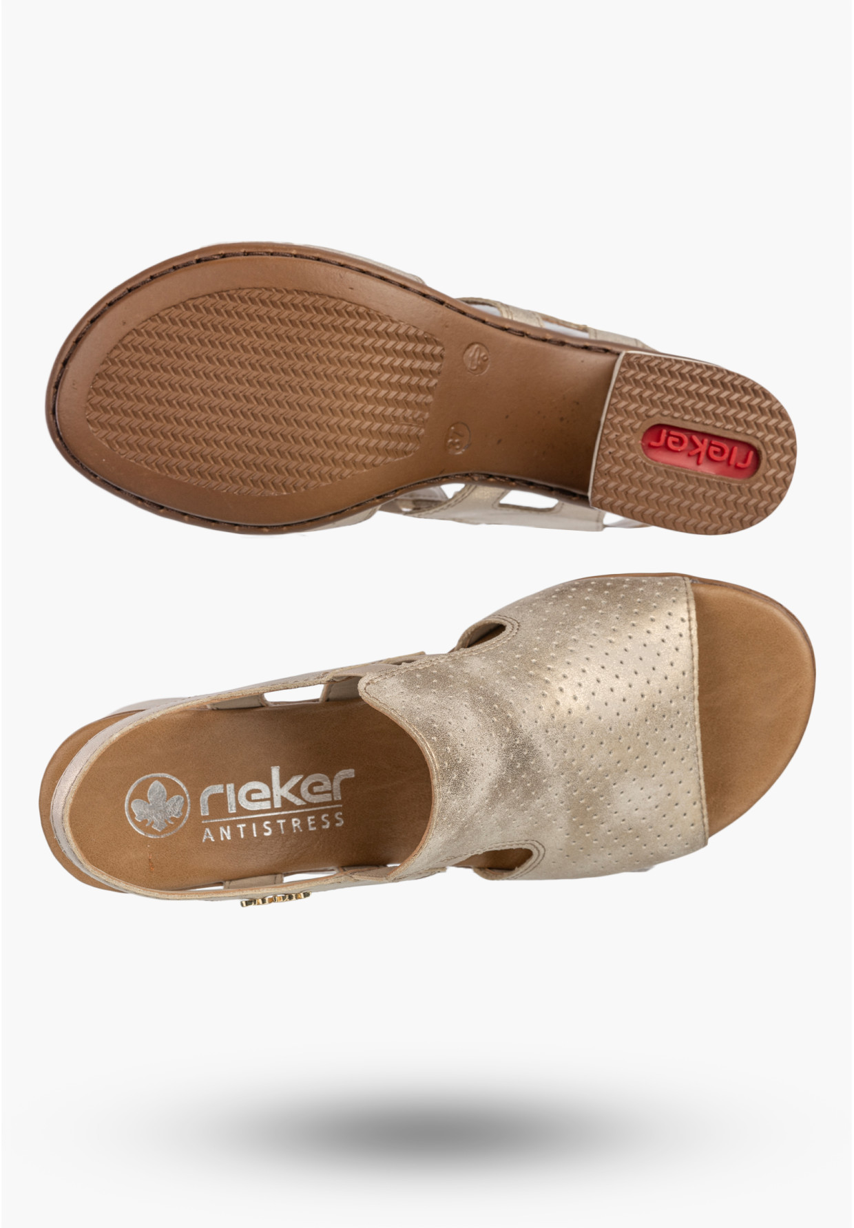 Sandały Damskie RIEKER Buty Na Słupku Eleganckie Beżowe 64665-60