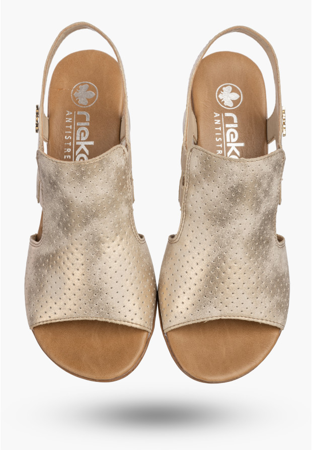 Sandały Damskie RIEKER Buty Na Słupku Eleganckie Beżowe 64665-60