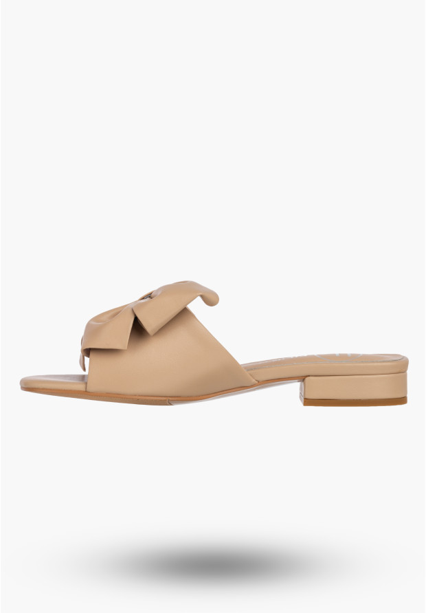 Klapki Damskie Skórzane Buty Z Kokardą Letnie Eleganckie Beżowe FILIPPO