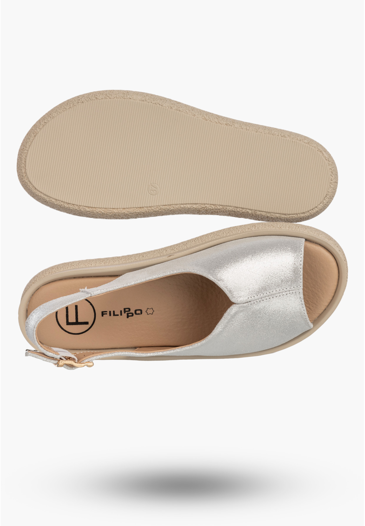 Sandały Damskie Skórzane Buty Letnie Eleganckie Na Platformie Srebrne FILIPPO