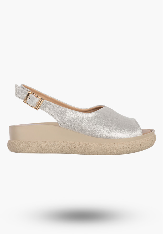 Sandały Damskie Skórzane Buty Letnie Eleganckie Na Platformie Srebrne FILIPPO
