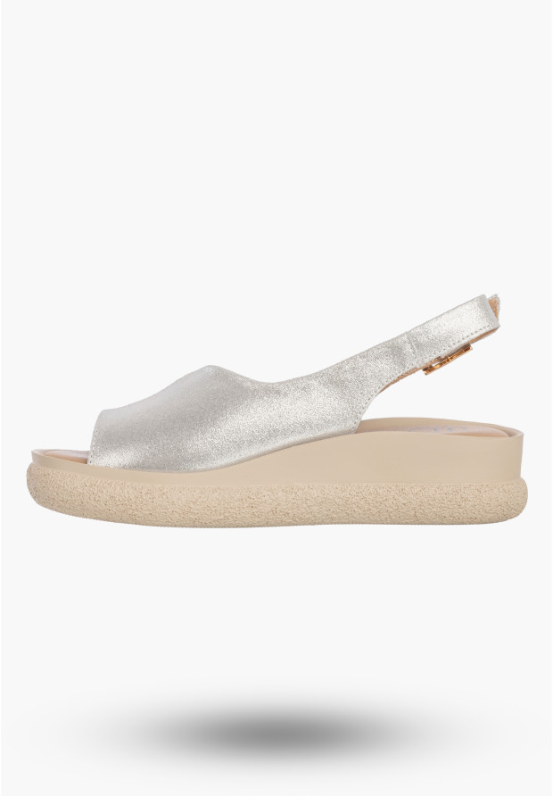 Sandały Damskie Skórzane Buty Letnie Eleganckie Na Platformie Srebrne FILIPPO
