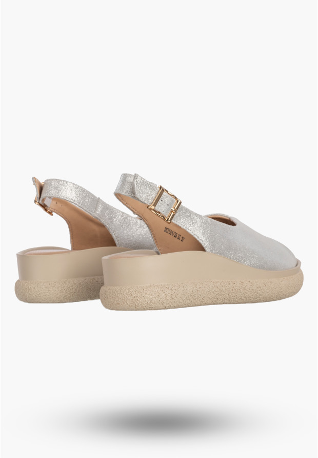 Sandały Damskie Skórzane Buty Letnie Eleganckie Na Platformie Srebrne FILIPPO