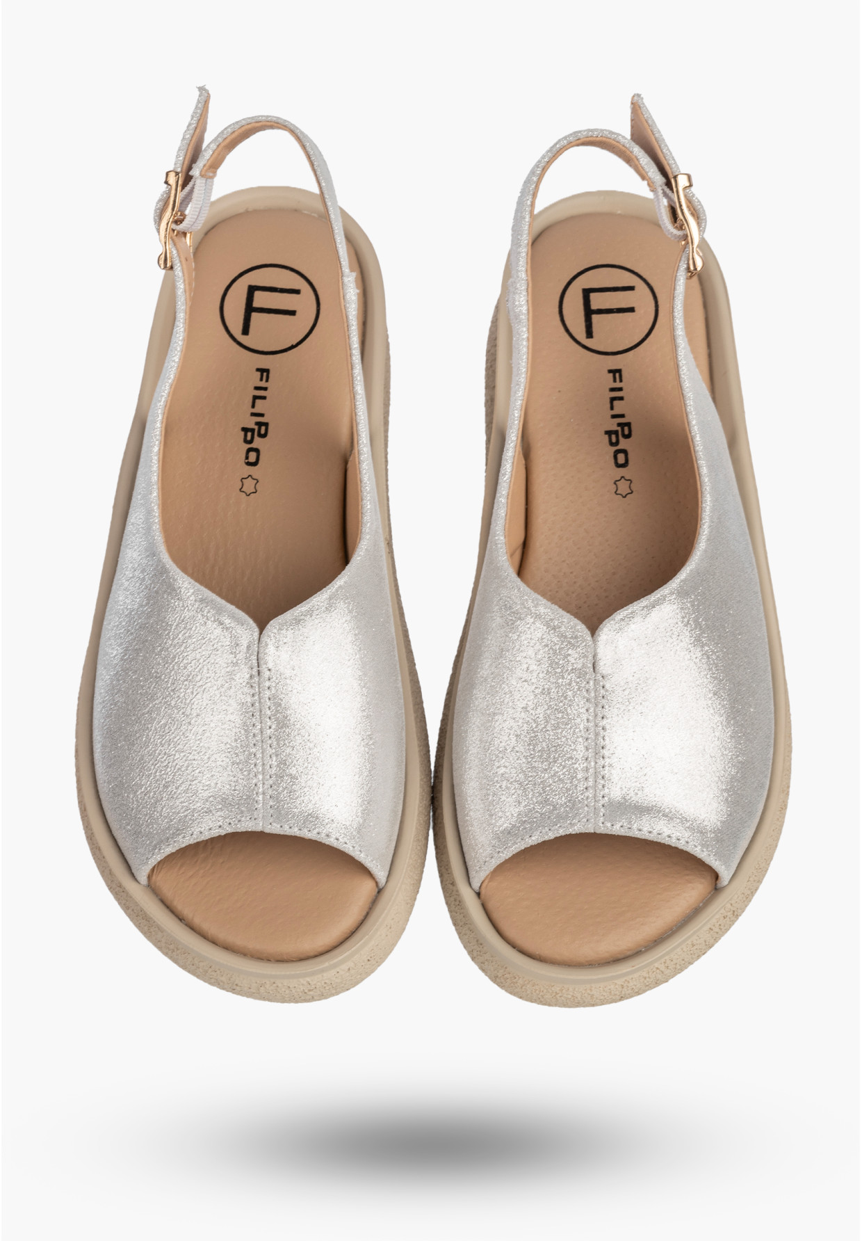 Sandały Damskie Skórzane Buty Letnie Eleganckie Na Platformie Srebrne FILIPPO