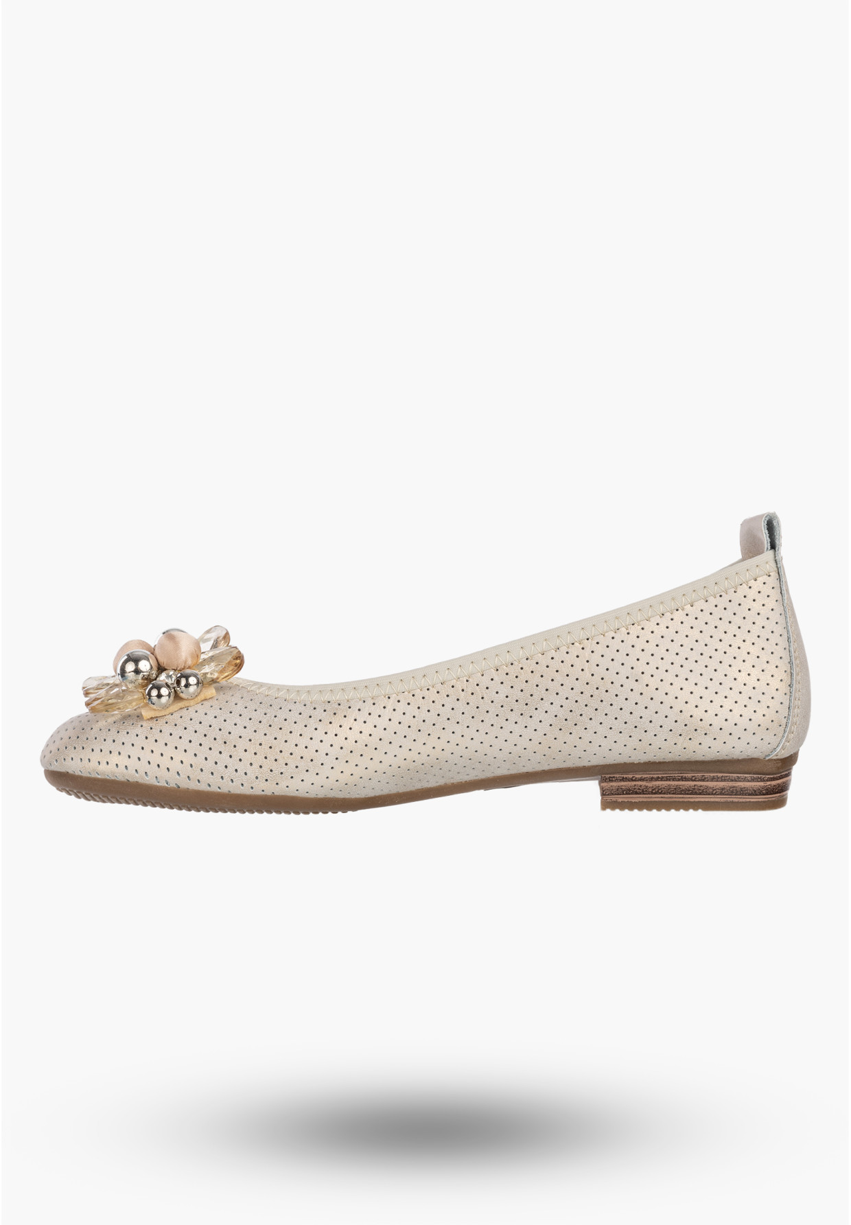 Baleriny Damskie Skórzane Buty Eleganckie Półbuty Z Ozdobami Beżowe FILIPPO