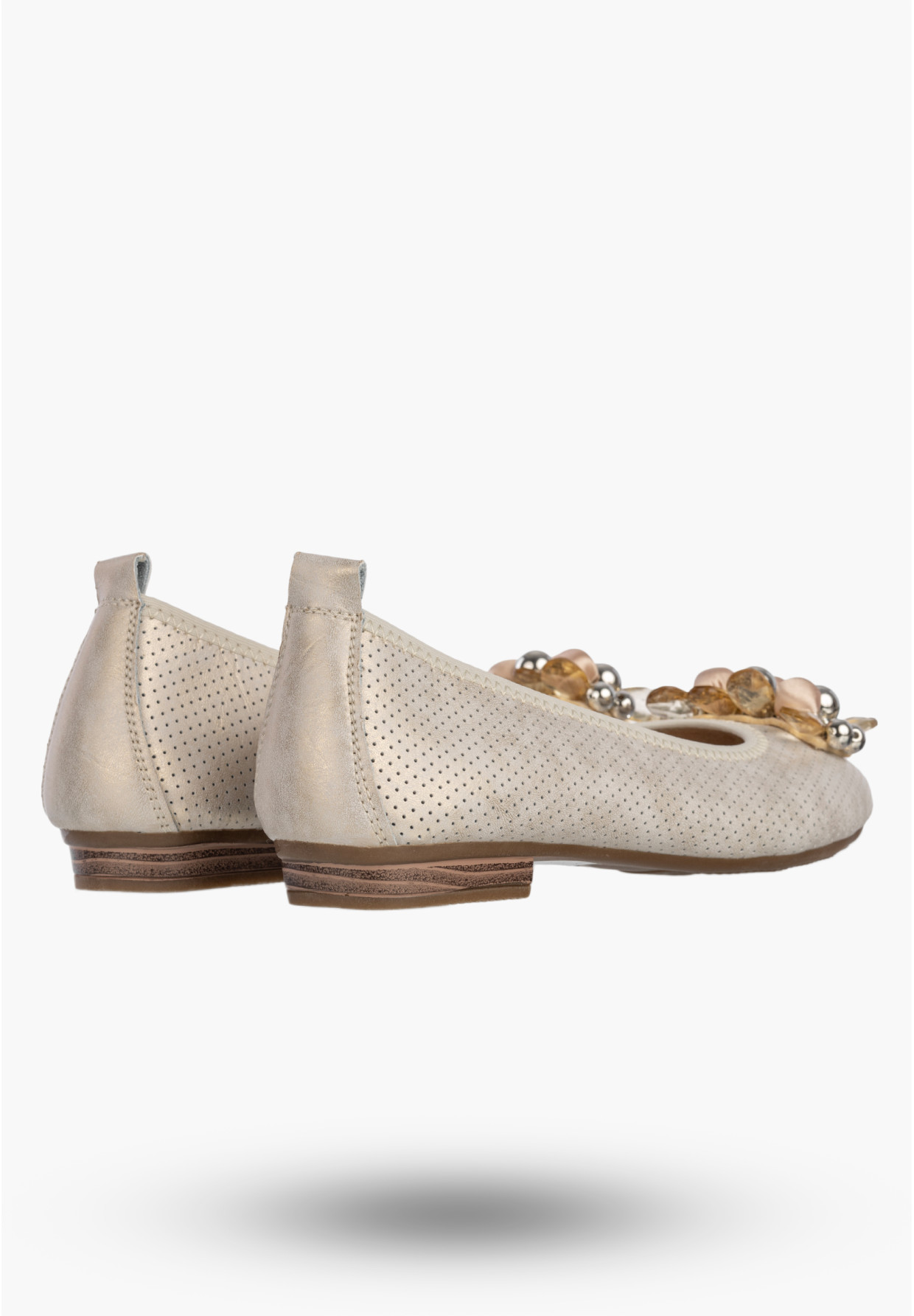 Baleriny Damskie Skórzane Buty Eleganckie Półbuty Z Ozdobami Beżowe FILIPPO
