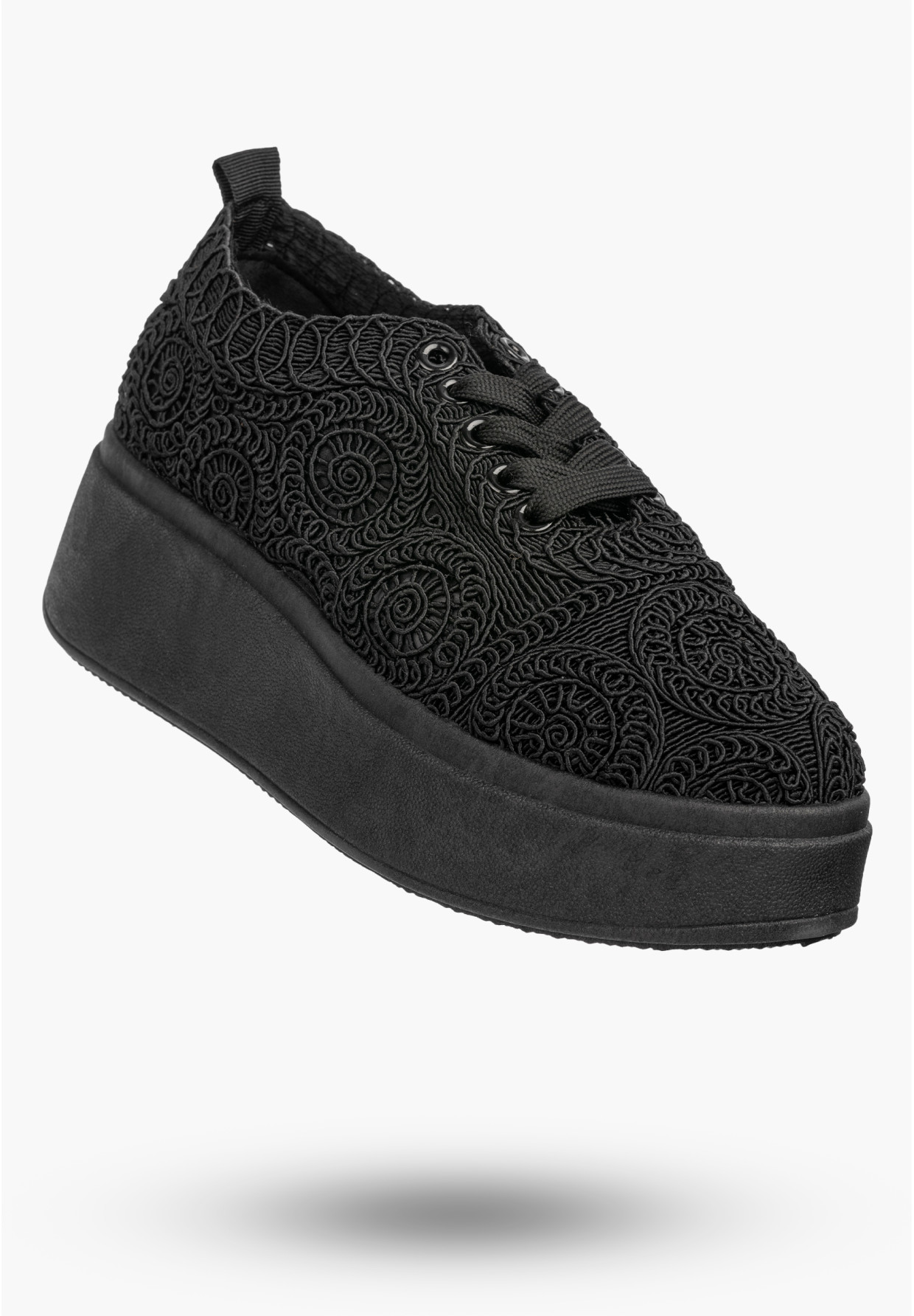 Sneakersy Damskie Na Platformie Buty Ażurowe Półbuty Czarne
