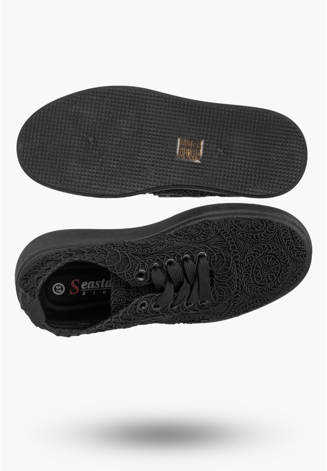 Sneakersy Damskie Na Platformie Buty Ażurowe Półbuty Czarne