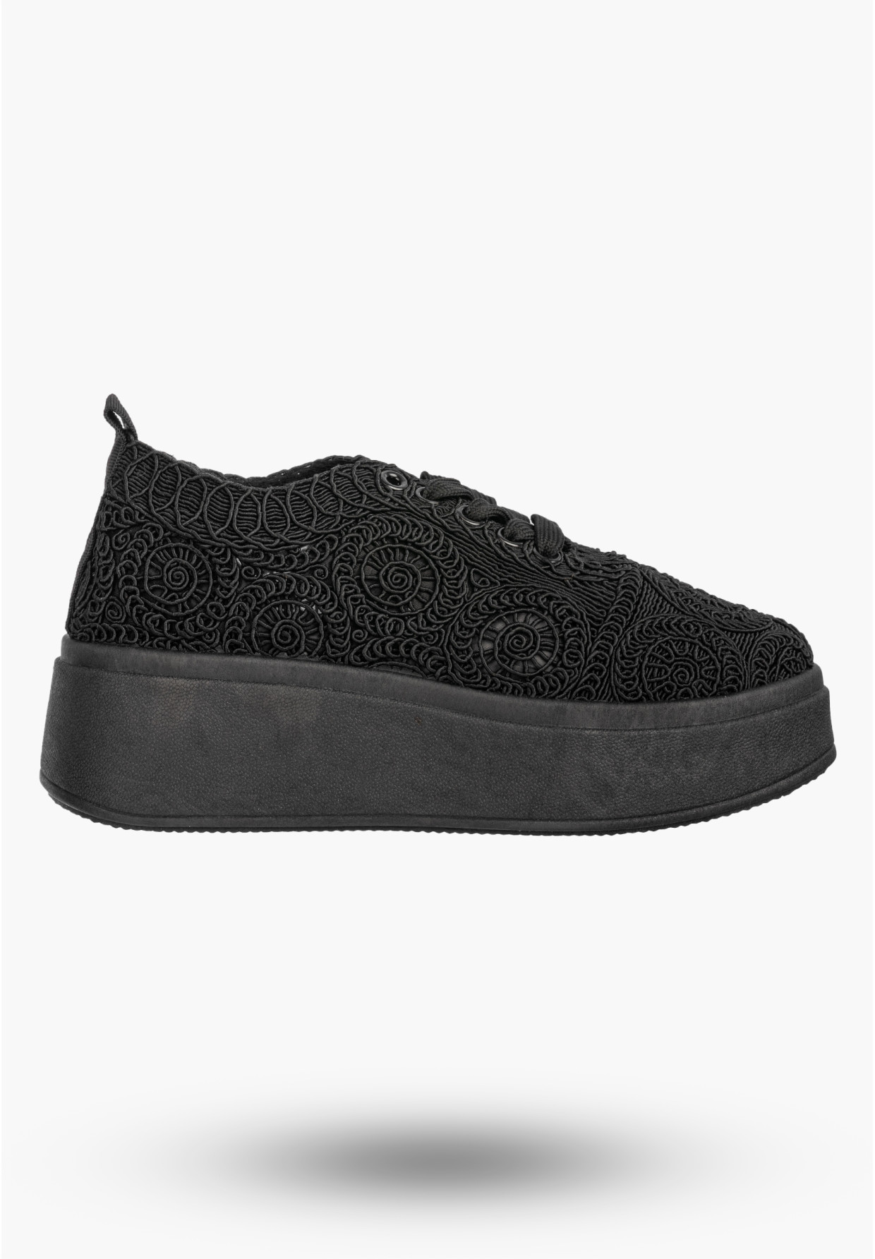 Sneakersy Damskie Na Platformie Buty Ażurowe Półbuty Czarne
