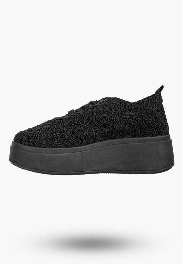 Sneakersy Damskie Na Platformie Buty Ażurowe Półbuty Czarne